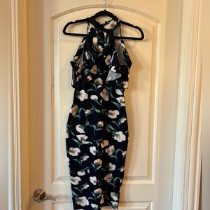 AX Paris Navy Floral Print Halter Neck  Midi Dress. Tagged size 8 (UK)